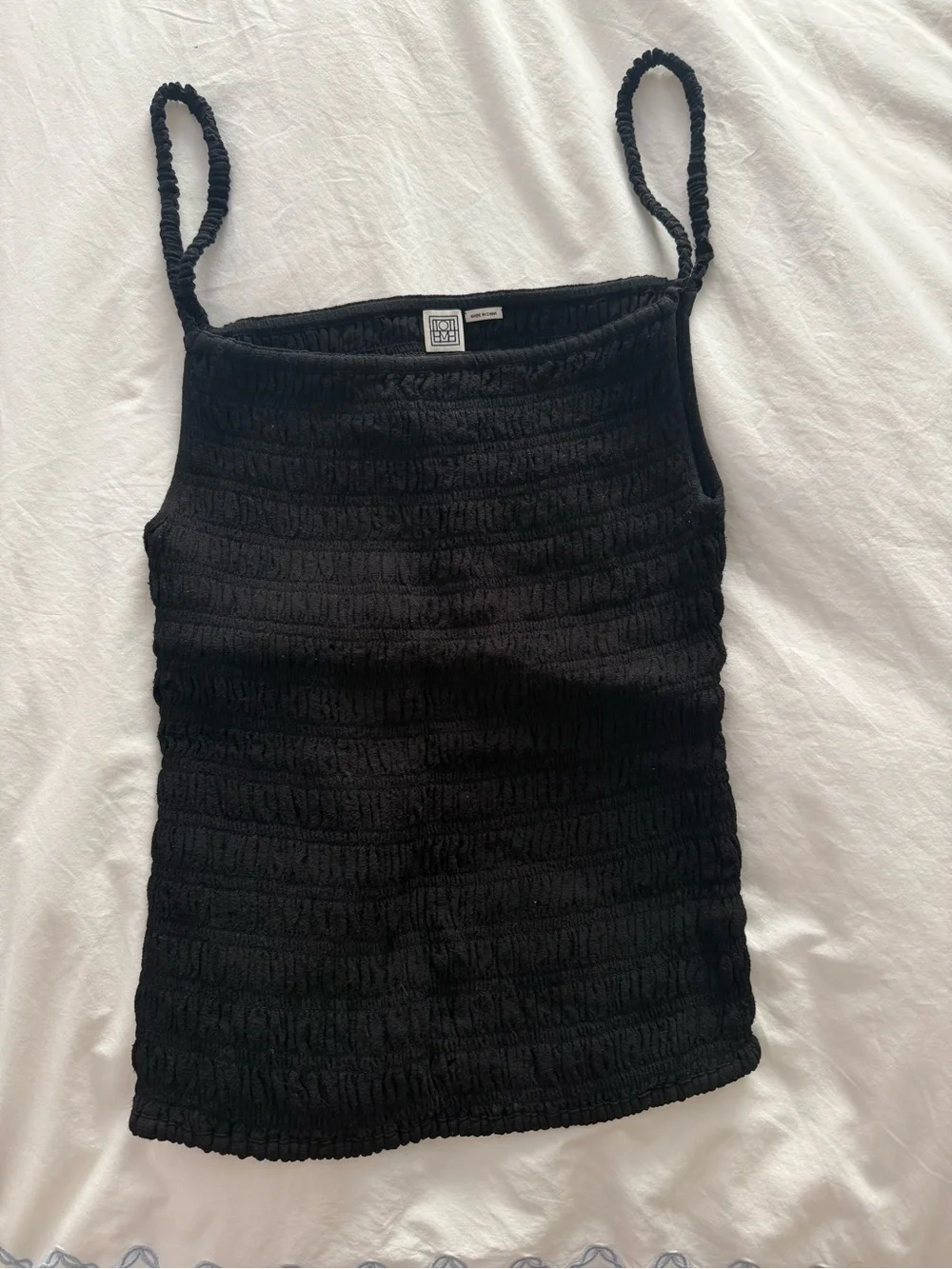Toteme Black Smocked Square-Neck Tank
